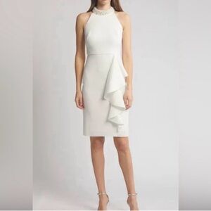 Eliza J White Midi Dress with Ruffle Detail